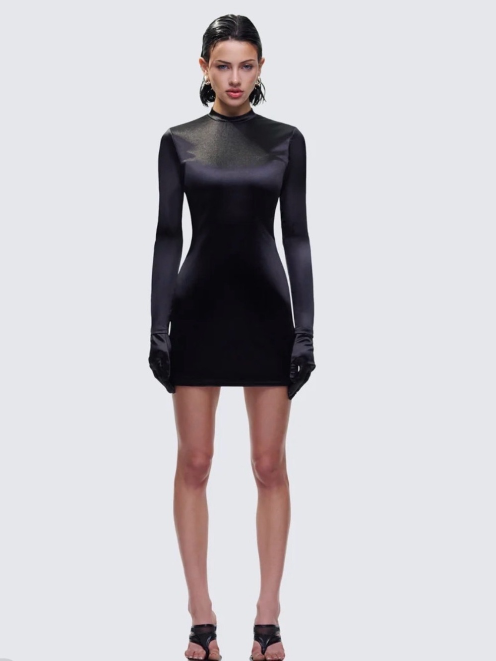 SHEIN Black Long-Sleeve Satin Mini Dress